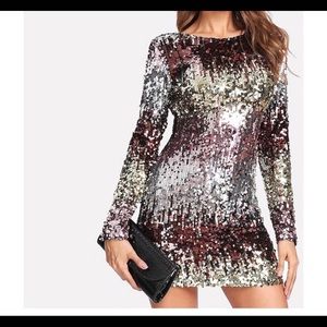 Sequin Ombré Cocktail dress, long sleeve, mini